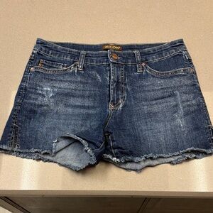 Dear John Dark Blue Frayed Hem Jean Shorts